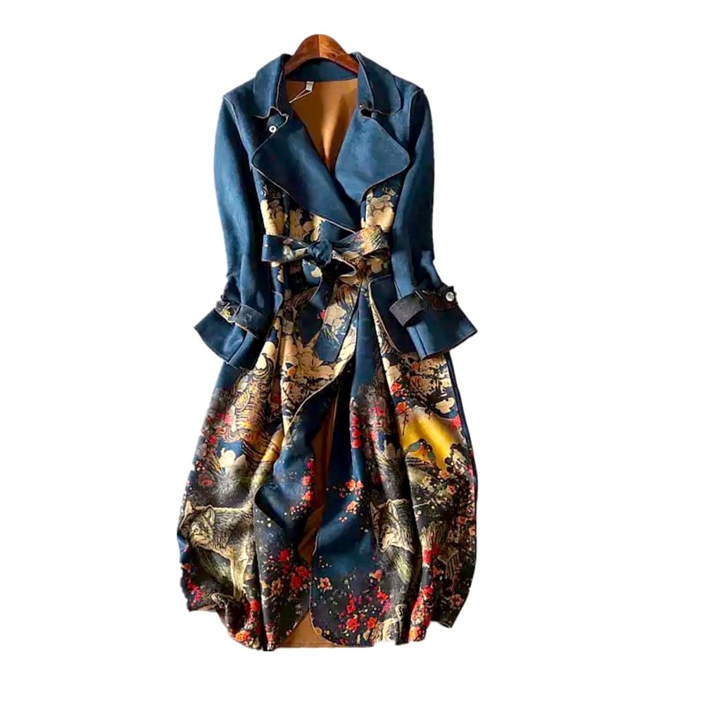 Autumn print suede coat trench style with belt 3 beautiful colors scheme